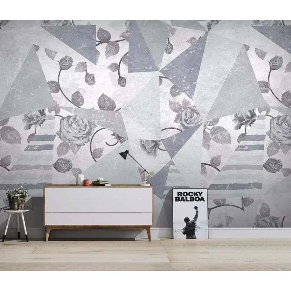 Floral Rose Geometric Nordic Flower Scandinavian Removable Wallpaper