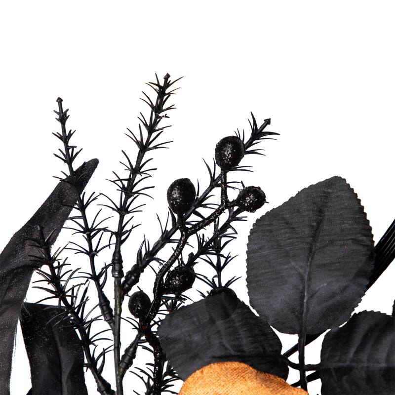 Roses with Mixed Foliage Halloween Wreath - 22" - Red and Gold - Unlit