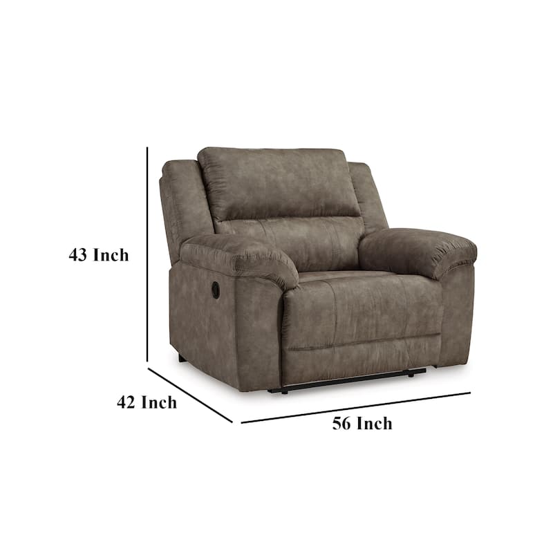 Larson Manual Recliner Oversize Chair, Brown Faux Leather, Pillow Arms
