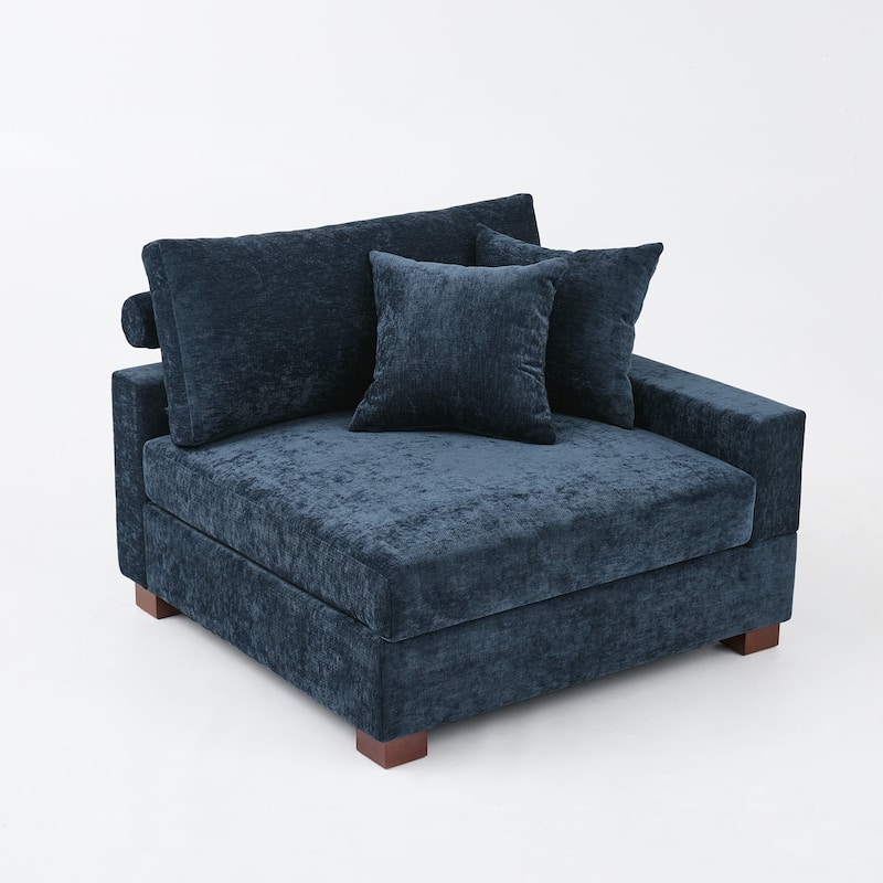 41" W Modern Chenille Corner Arm Accent Chair Sectional Module with Pillows