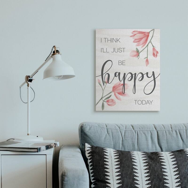 Stupell Floral Just Be Happy Inspirational Quote Spring Feminine Canvas Wall Art