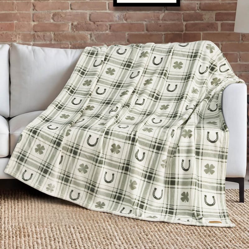 Lucky Brand Lucky Clovers Plush Throw Blankets - 50" x 70" - Sage Green