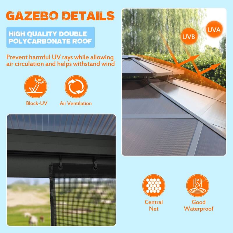 VEIKOUS 13' x 10' Outdoor Double Hardtop Gazebo for Patio with Netting