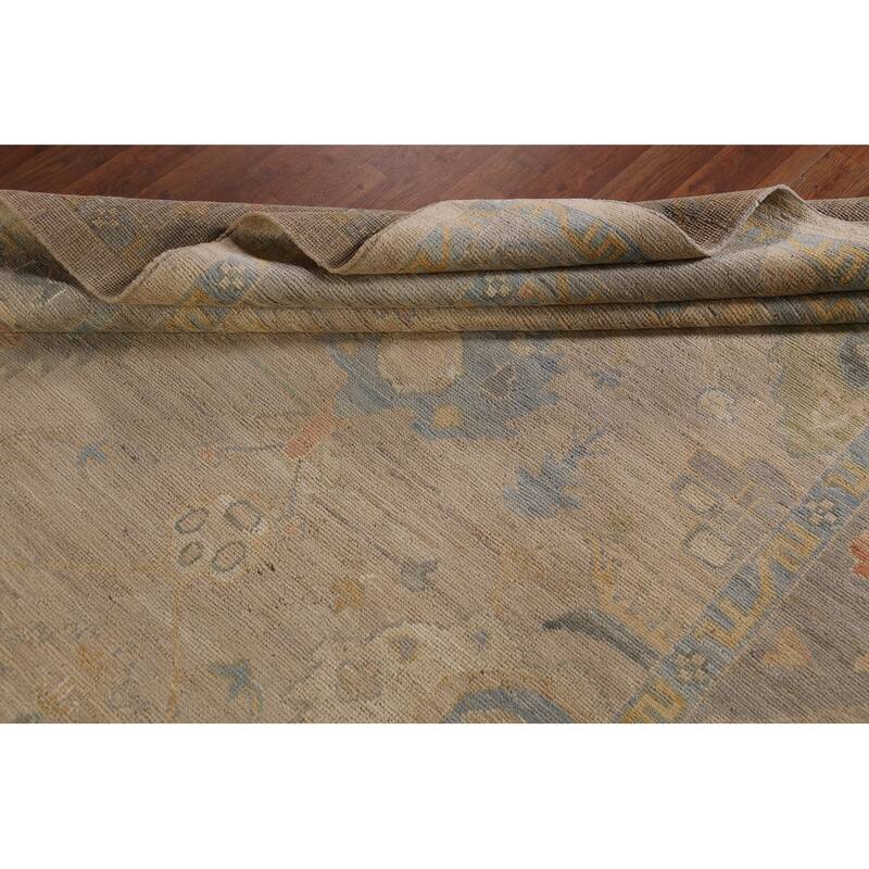 Beige Vegetable Dye Oushak Turkish Area Rug Handmade Wool Carpet - 6'0"x 8'2"