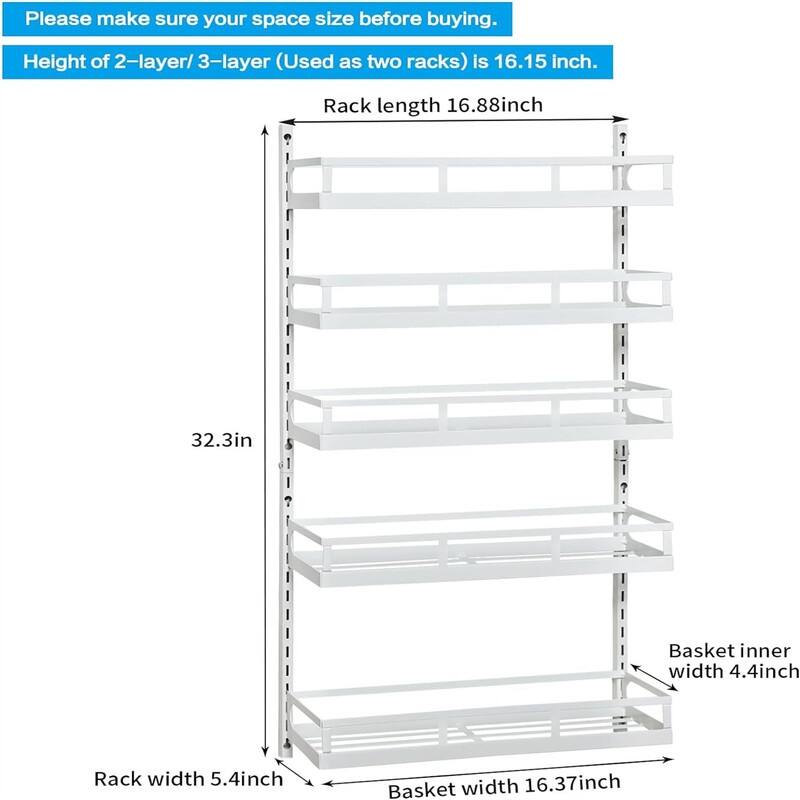 Wall Mount Spice Rack Organizer 5 Tier Height - 4.6"D x 16.6"W x 32.3"H