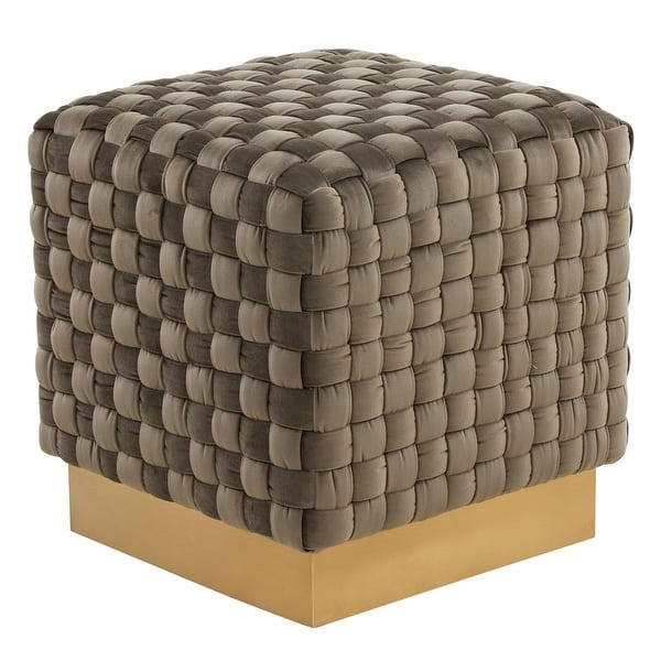Myrtle 19-Inch Square Velvet Ottoman Modern Weave Design in Gold 