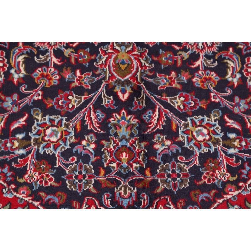 Hand Knotted Oriental 100% Wool Carpet Traditional Floral Navy Blue & Blues Mashad Area Rug - 12' 7'' X 9' 7''