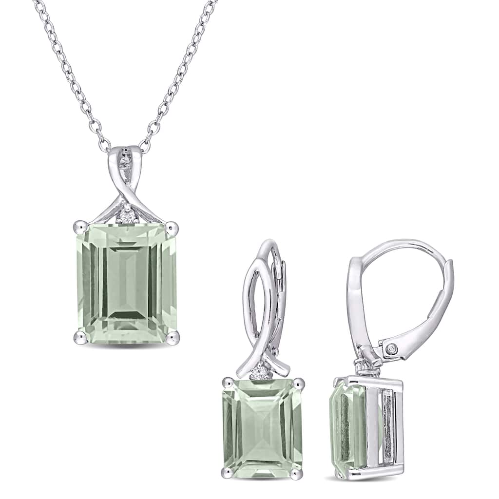 Miadora 11 4/5 TGW Green Quartz and White Topaz Twisted Necklace and Earrings Set in Sterling Silver