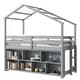 preview thumbnail 7 of 18, Twin Size House Loft Bed wRoof, Under Bed Shelving Storage Unit, Platform Bed with Guardrails and Ladder, No Box Spring Needed