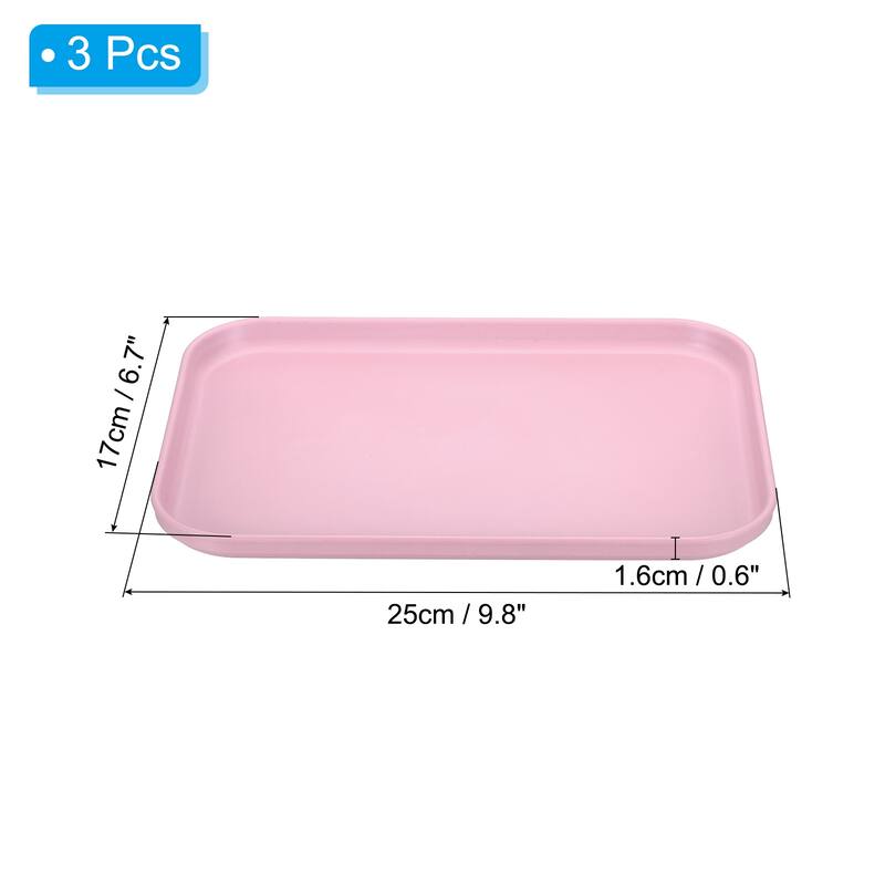 3Pcs Plastic Fast Food Serving Tray 9.8" x 6.7", Serving Platter - 9.8" x 6.7" - Pink