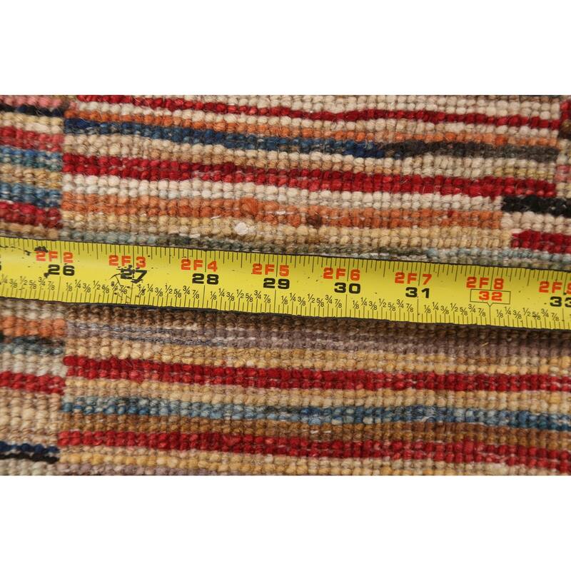 Striped Gabbeh Kashkoli Contemporary Area Rug Hand-knotted Wool Carpet - 2'8" x 3'11"