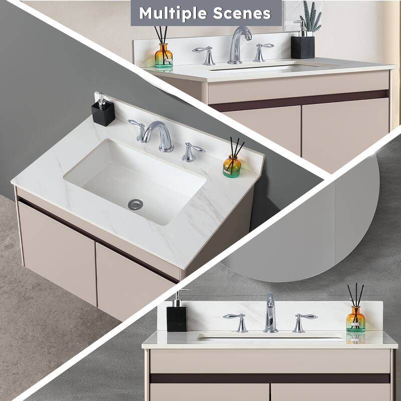 Durable 31-Inch Vanity Top with Pre-Drilled Faucet Hole, Carrara White Marble Style - 31.02in L