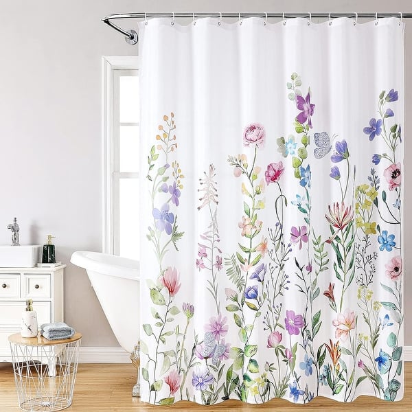 Floral Shower Curtain with 12 Hooks Waterproof Polyester Fabric Plant