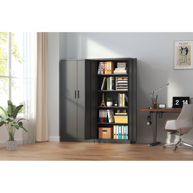 Modern Filing Cabinet, Metal Garage Storage Cabinet with Doors and 4 Shelves, for Home Office, Classroom/Pantry