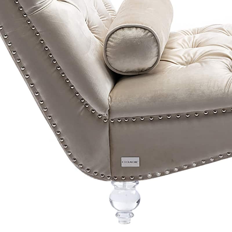 Elegant Stylish Velvet Upholstered Leisure Lounge Chair with Transparent Acrylic Legs