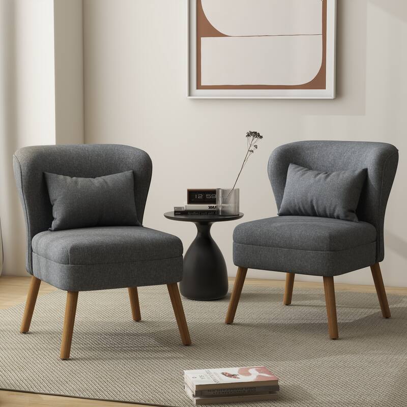 2 Set Modern Armless Accent Chair - Grey(With Cushion)