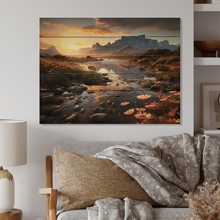Designart "Table Mountain South Africa III" Landscapes Print on Natural Pine Wood
