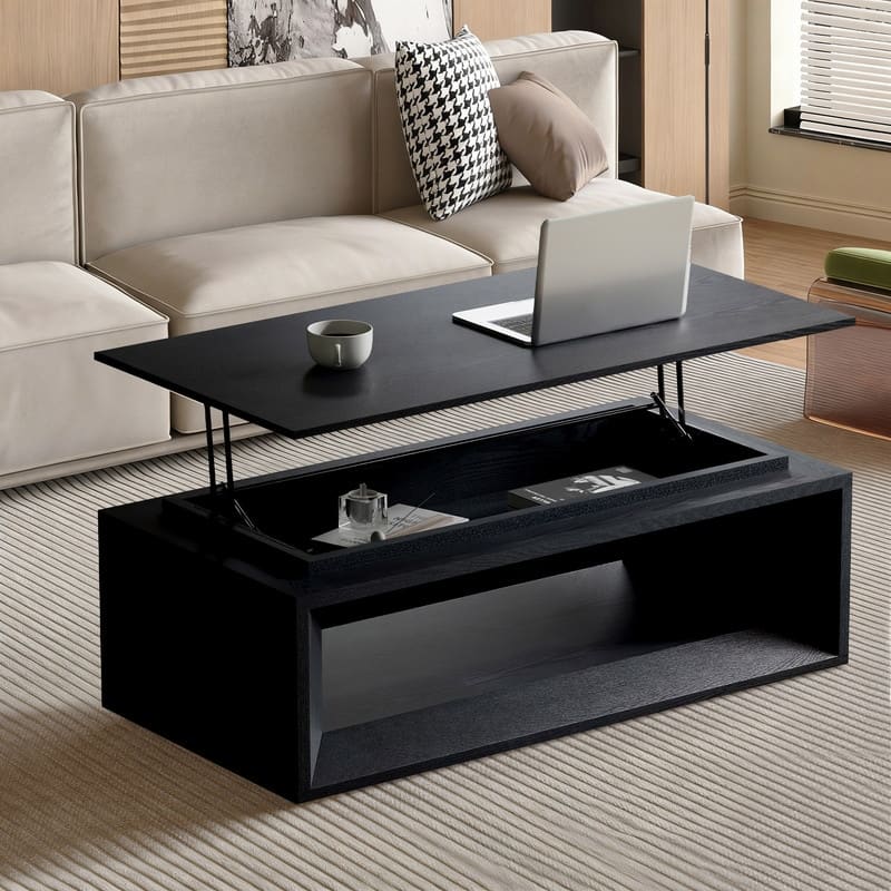 43.3" Lift-Top Coffee Table, Solid Wood Veneer Modern Accent Table with Storage and Adjustable Height