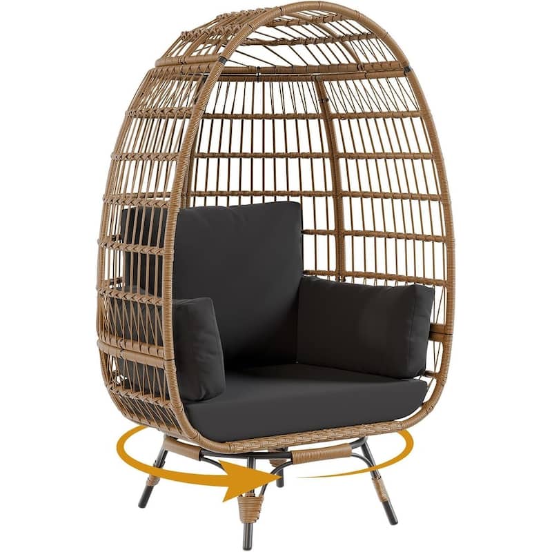 360° Swivel Patio Swivel Rattan Egg Basket Lounge Chair - Black