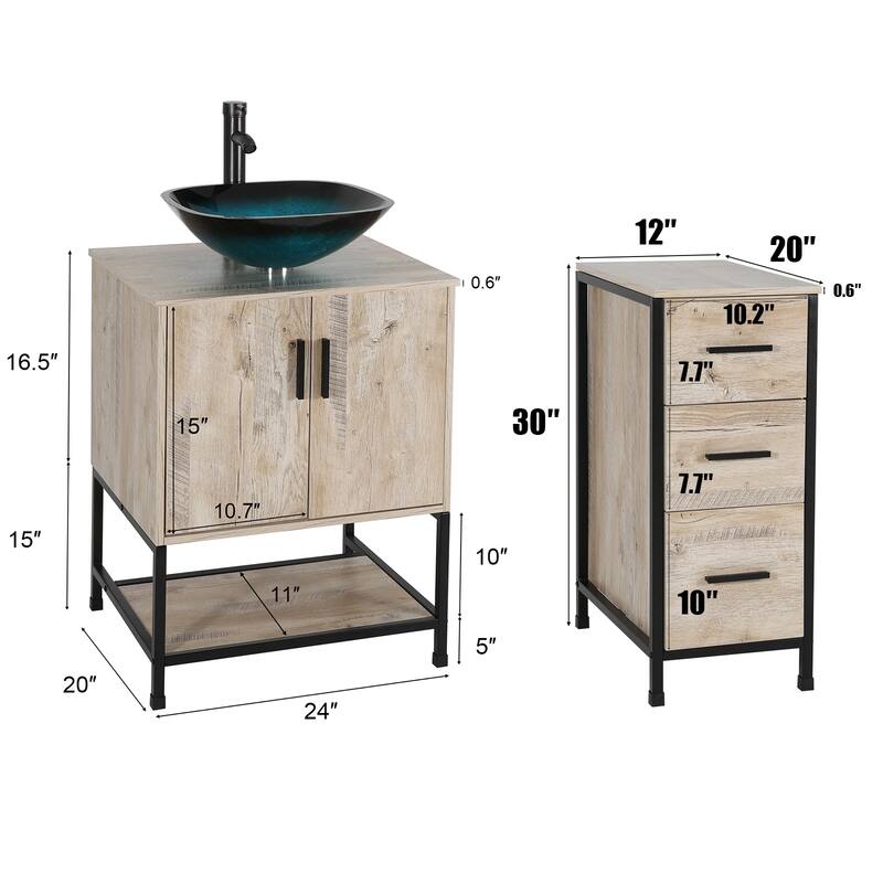 36" Bathroom Vanity Cabinet W/ Sink Faucet Drain Set Top Side Cabinet Combo