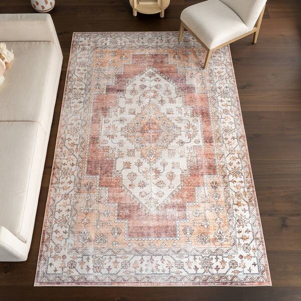 slide 2 of 18, Nuloom Noemie SplashGuard Vintage Medallion Machine Washable Area Rug 2'6" x 8' Runner - Rust - Runner
