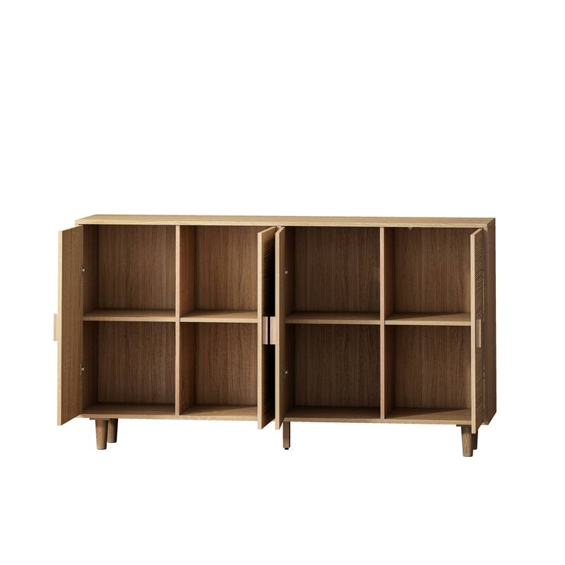 62.20"Elegant and Functional 4-Door Rattan Decorative Storage Cabinet