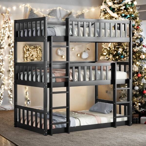 slide 2 of 51, Triple Bunk Bed with Ladders,Guardrails,Twin over Twin over Twin