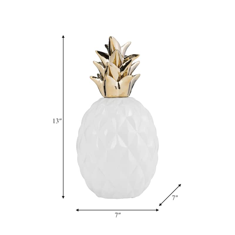 Stylish Ceramic Pineapple Statue Contemporary Tropical Decor White and Gold 13" Pineapple Decorative Table Accent