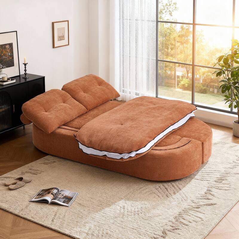 Foldable Sleeper Sofa Bed Convertible Sofa with Hidden Quilt and Large Pillows, Living Room Loveseat Sofa, Modern Floor Sofa