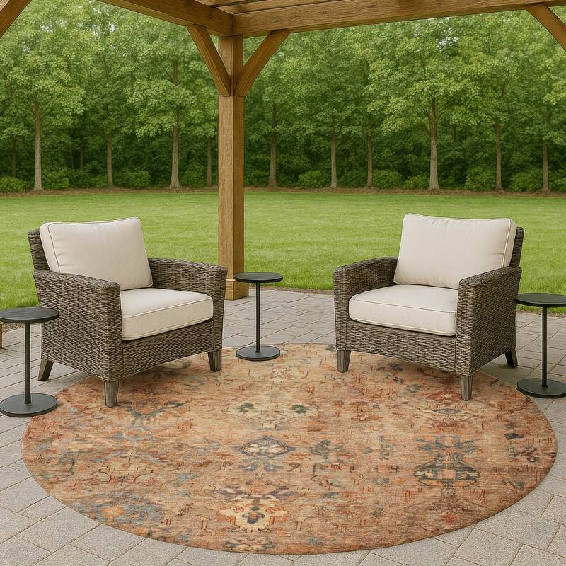 Machine Washable Indoor/ Outdoor Traditional Serenity Chantille Rug - Copper - 8' x 8'