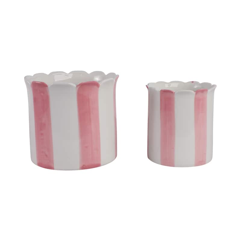 Ceramic Planter Scalloped Edge and Vertical Textured Design (Set of 2) - 8" x 8" x 7"