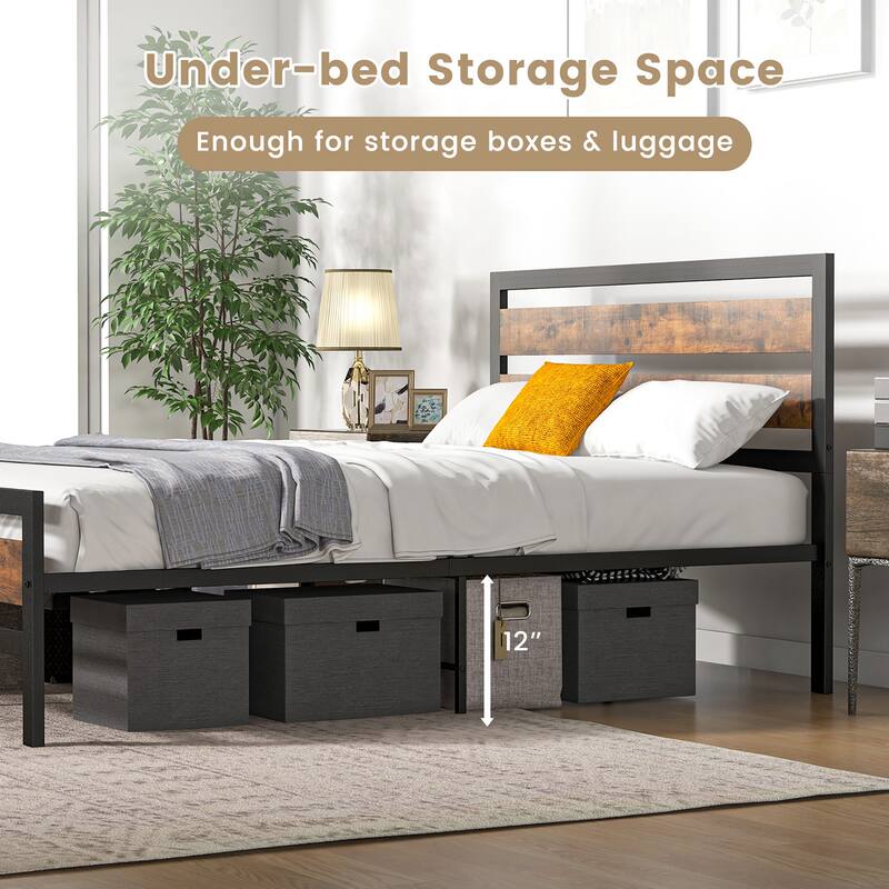 Costway Full/Queen Industrial Metal Platform Bed Frame Rustic