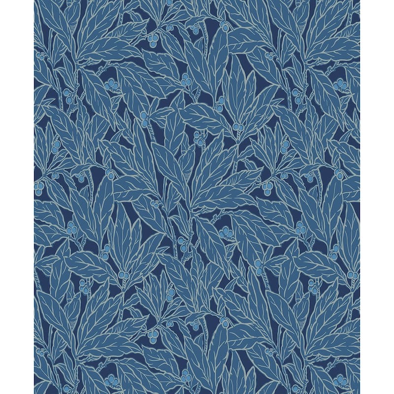 Seabrook Designs Leaf and Berry Nonwoven Unpasted Wallpaper - 20.9 in. W x 33 ft. L - Marine Blue