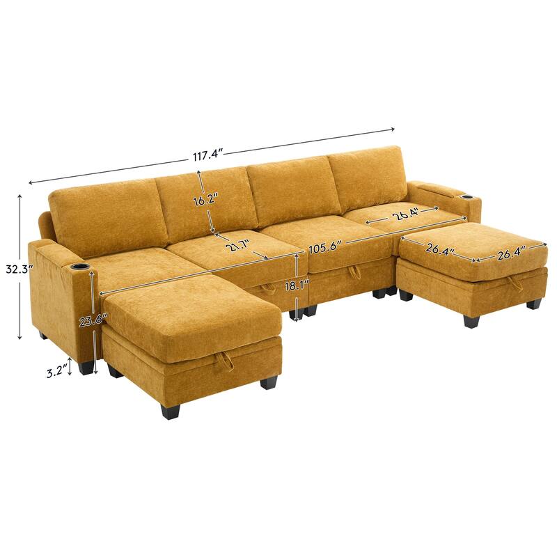 Chenille Sectional Sofa, Hidden Storage & Modular Design