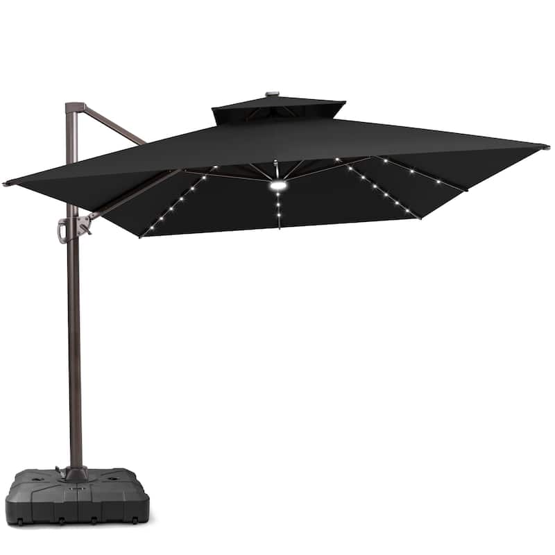 13 x 10 FT Outdoor Patio Cantilever LED Lighted Double Vented Umbrella with Base