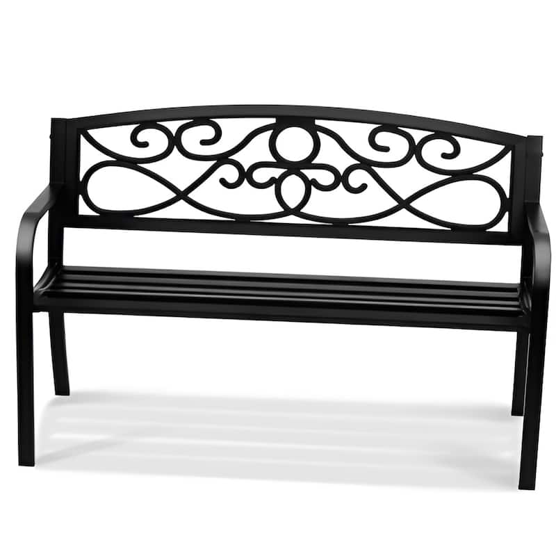 Black Metal PVC Garden Bench, 50 inches Floral Patio Seat with 550lb Capacity - 20.7” L x 50” W x 32.2” H