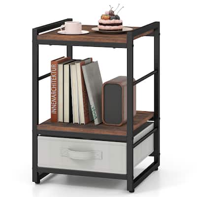 Gymax Nightstand Industrial Bedside Table w/ Open Storage Shelf &