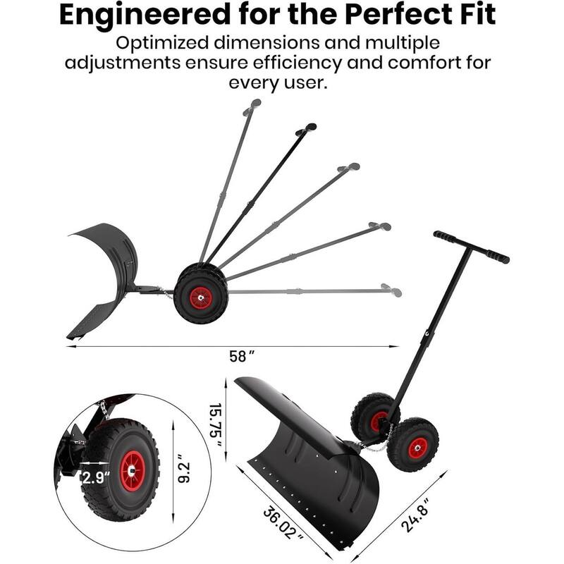 Heavy Duty Single Rod 36-Inch Steel Snow Shovel Plow for Driveways, Sidewalks, Yards