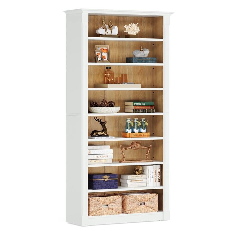 70.9-Inch Tall Bookcase, Modern 8-Tier Bookshelf with Adjustable Shelves, Freestanding Display Shelf, White
