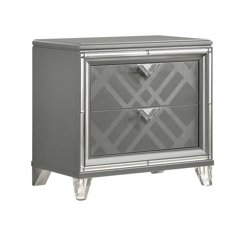 Gray/Silver 2 Drawer 30.38 in. W Nightstand with Acrylic Legs