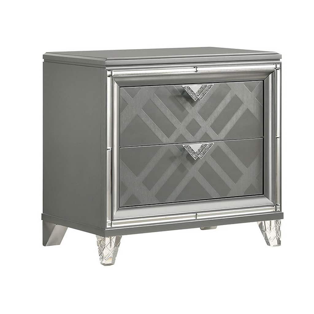 Gray/Silver 2 Drawer 30.38 in. W Nightstand with Acrylic Legs