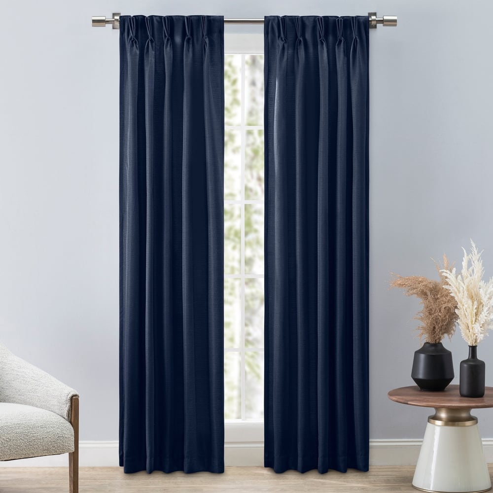 Grasscloth Premium Sheen Pinch Pleat W Back Tab Curtain Pair