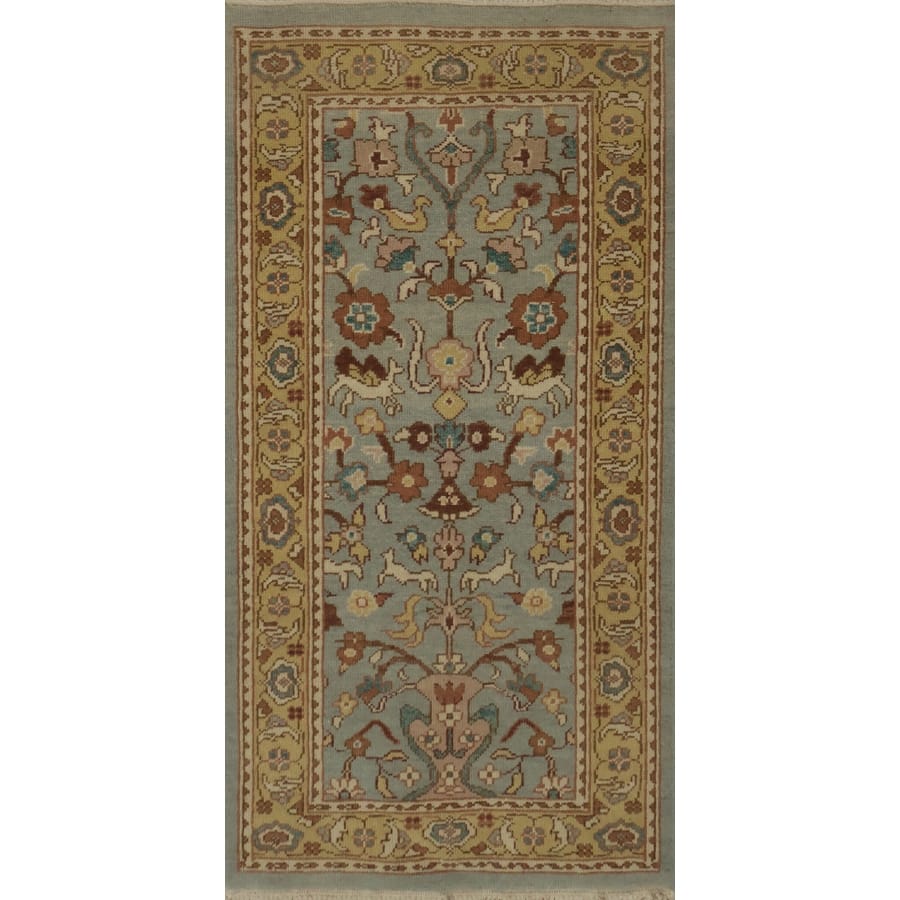 Hand Knotted Oriental 100% Wool Carpet Traditional Floral Navy Blue & Blues Ziegler Area Rug - 3' 11'' X 1' 11''
