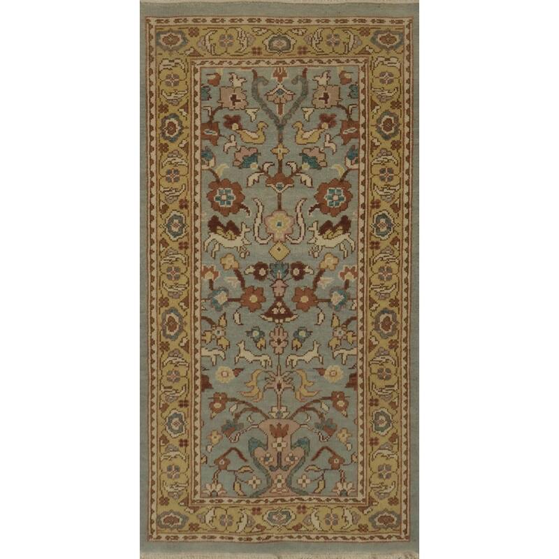 Hand Knotted Oriental 100% Wool Carpet Traditional Floral Navy Blue & Blues Ziegler Area Rug - 3' 11'' X 1' 11''