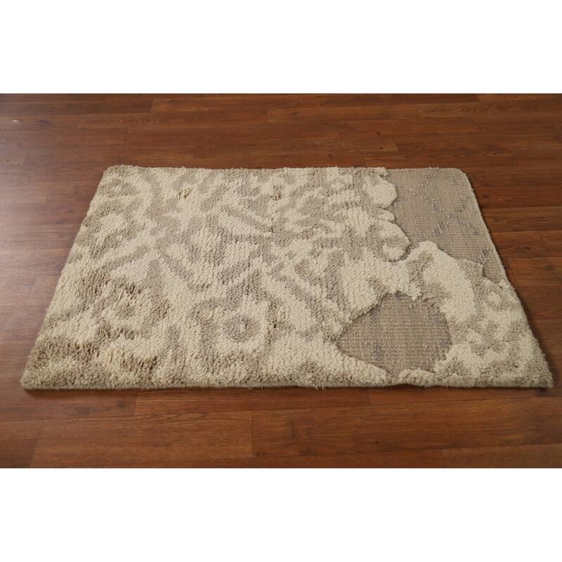 Abstract Moroccan Oriental Rug Hand-Knotted Beige Wool Carpet - 2'0"x 3'0"