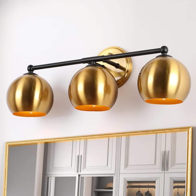 Marden Modern Black Gold 3-Light Bathroom Vanity Lights Vintage Metal Globe Wall Sconces - 22.5" L x 7" W x 8" H
