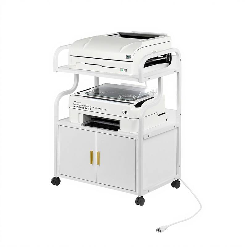 VECELO Mobile Printer Stand with Outlets & Locking Wheels White Rolling Cart Home Office Cart with USB Charging Station