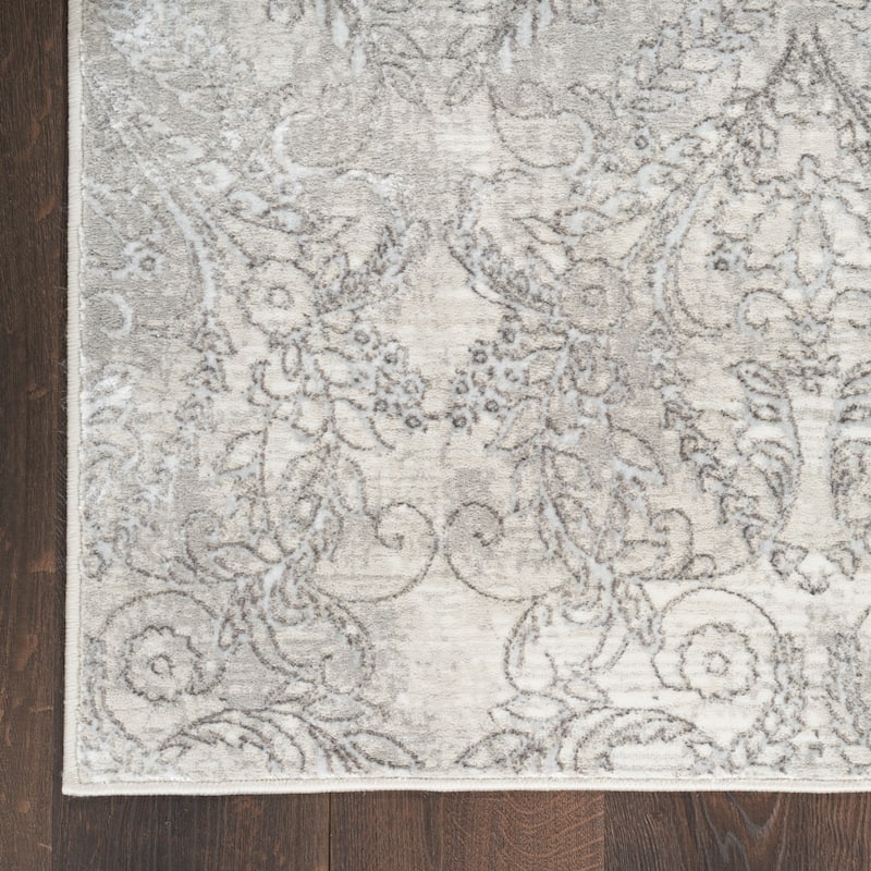 Nourison Iliana Indoor only Grey Damask Area Rug