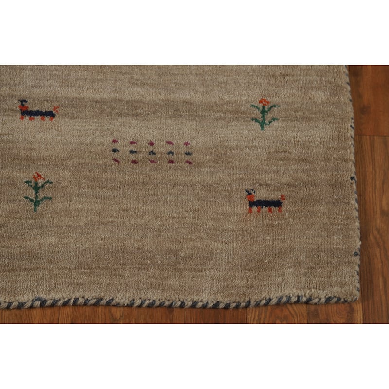 Hand Knotted Oriental 100% Wool Carpet Tribal Animal Pictorial Brown Gabbeh Area Rug - 4' 11'' X 3' 0''