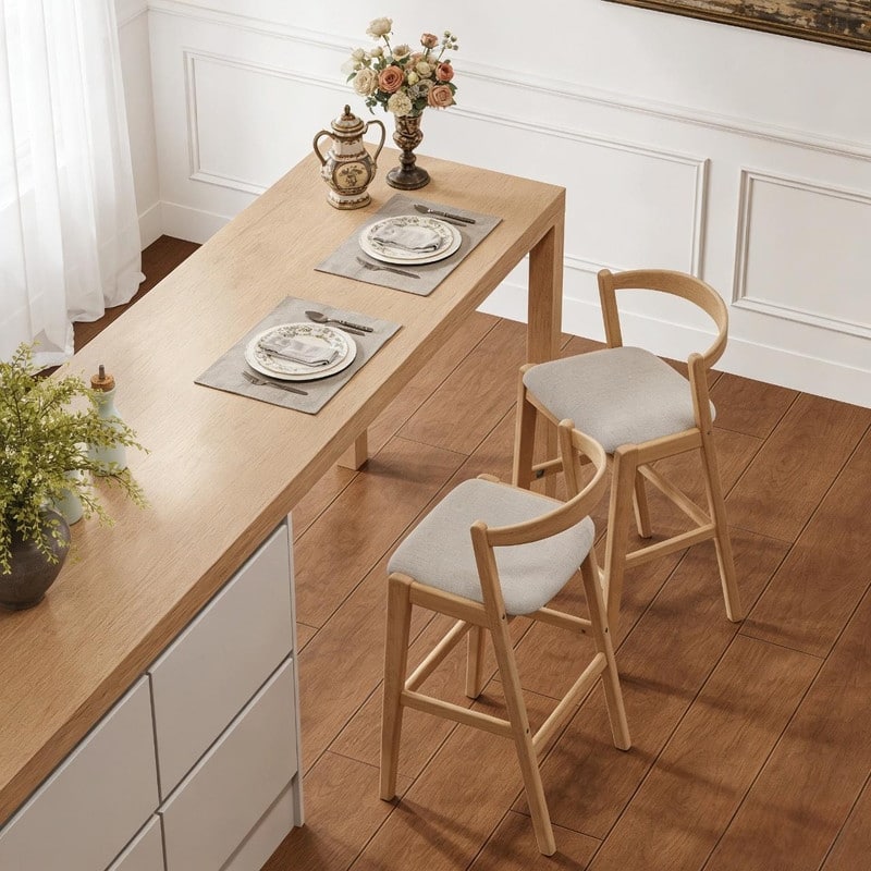 Set of 2 Indoor Rubberwood Barstools